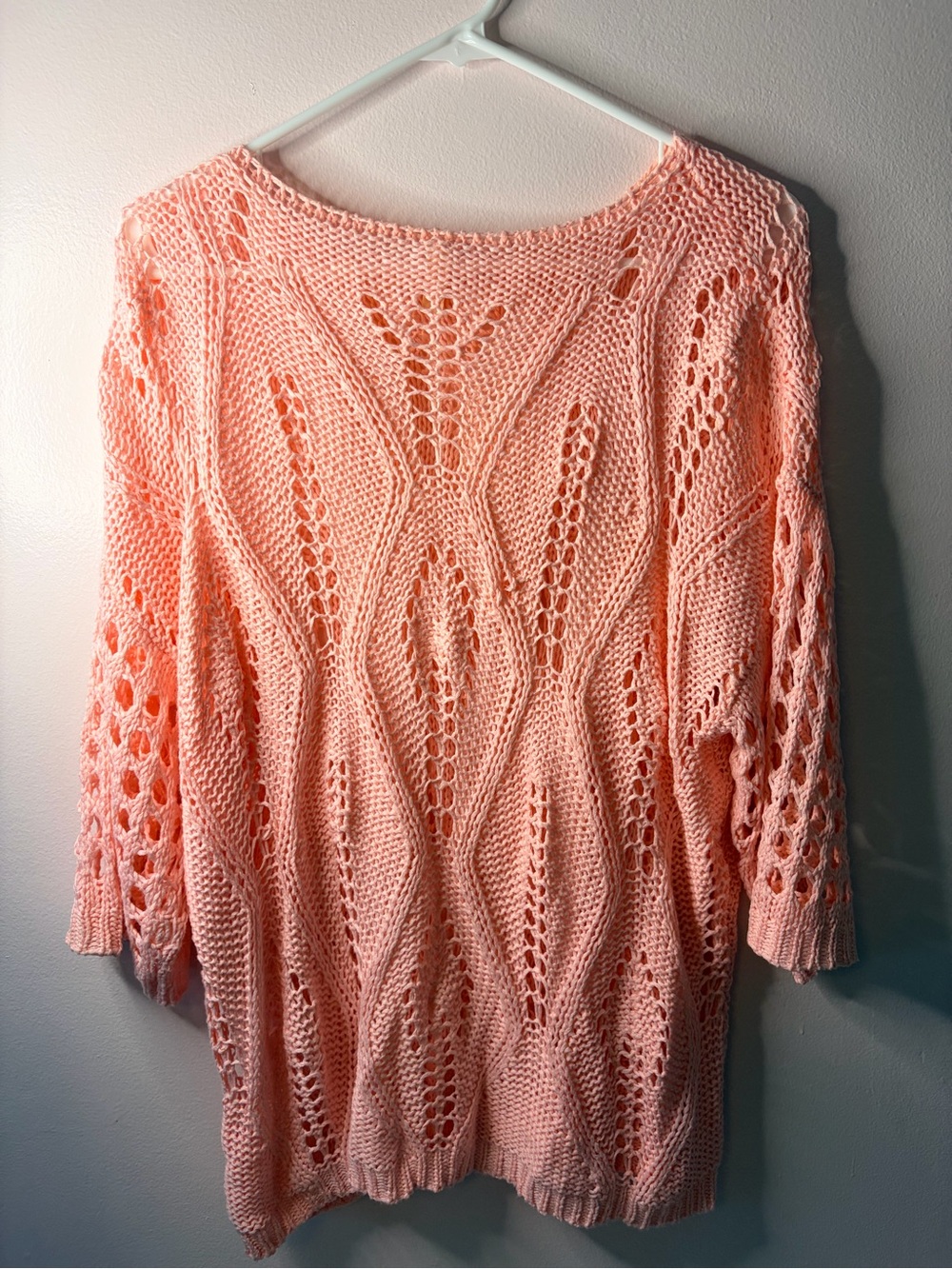 EVALESS Open Knit Crew Neck Sweater in Pink
